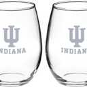 Satin Frost Logo Wine or Beverage Glass Set of 2 (Indiana Hoosiers)