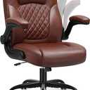 Leather Office Chair, PU Home Computer Desk Chairs with Ergonomic Back Support, 360Swivel Free, Small Gaming Chair with Wheels and Adjustable Armrests, for Short People Use (1 Pack, Vintage Brown)