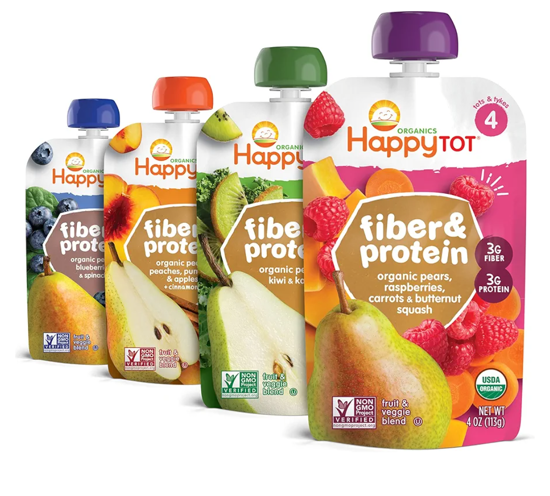 Happy Tot Organics Stage 4 Baby Food Pouches, Gluten Free, Vegan Snack, Fiber & Protein Fruit & Veggie Puree, Fruit & Veggie Variety Pack, 4 Ounce (Pack of 16) Best By 04/10/2026