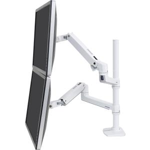 Ergotron LX Vertical Stacking Dual Monitor Arm, VESA Desk Mount for 2 Monitors Up to 40 Inches, 7 to 22 lbs Each Tall Pole, 23 inch pole, White