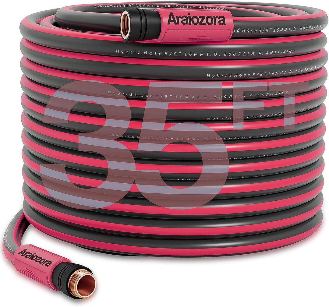 35FT 5/8 Inch Hybrid Garden Hose - 600 PSI, Kink Resistant, All-Weather, Leak Proof - Outdoor Water Hose for Garden & Car Wash