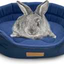 Rabbit Bed,Soft & Washable Bunny Bed with Cozy Removable Mat, Small Animal Cuddle Cup Hideout for Guinea Pig,Chinchilla, Hedgehog, Ferret (Blue)