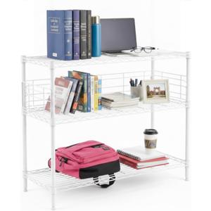 White Desk Hutch for Dorm 2 Tier Desktop Hutch Bookshelf Carbon Steel Metal Shelf Bookcase for Top of Desk Countertop Storage Organizer for University College Dorm Office 36 x 28 x 12 Inch