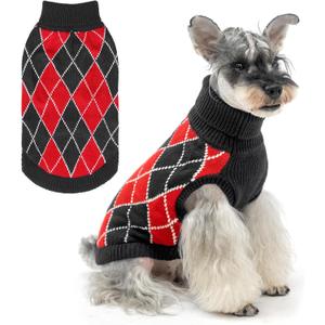 KOOLTAIL Small Dog Sweater, Knit Turtleneck Cold Weather Dog Sweaters for Medium Large Dogs, Soft Diamond Plaid Pullover Knitwear Pet Winter Warm Clothes, Pet Coat Puppy Sweater for Girls Boys (Red & Black)