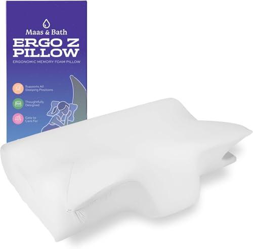 MAAS & BATH Ergo Z Pillow - 2-in-1 Ergonomic Pillow Made for Any Sleep Position, Breathable 100% Memory Foam, Inner Cover, Lightweight, Non-Toxic, Odorless Sleep-Friendly Support, White