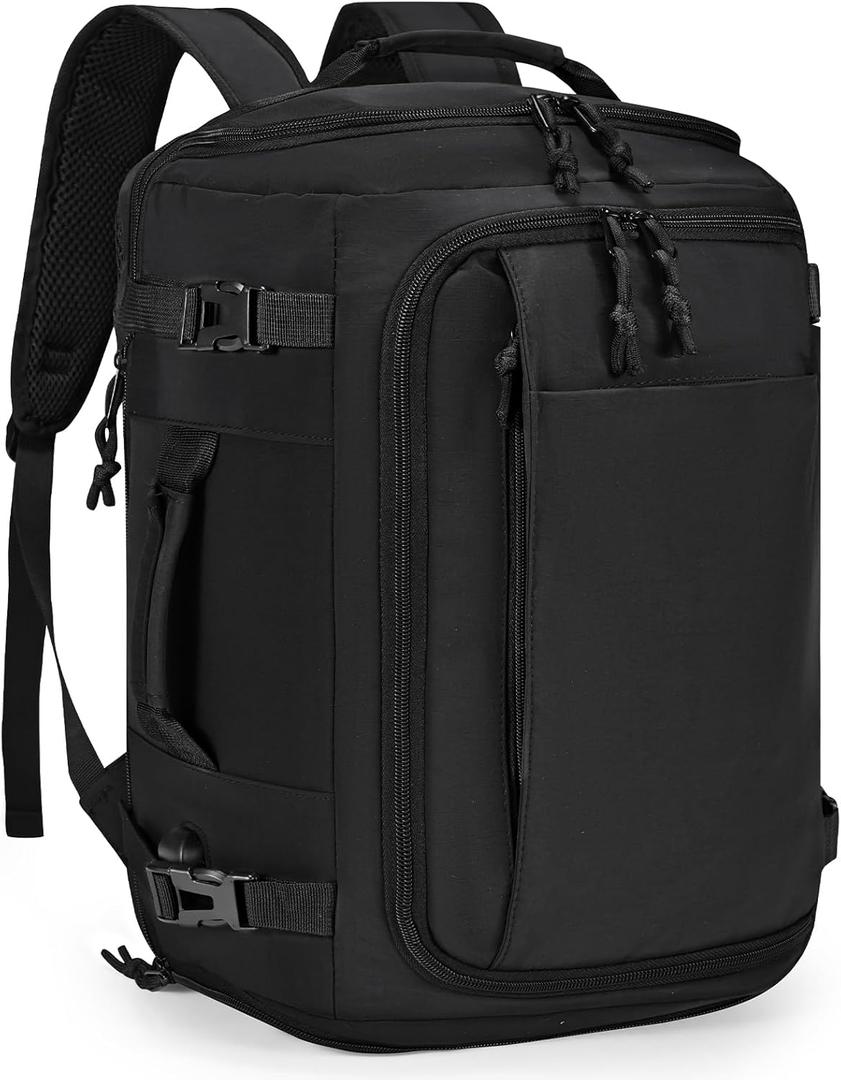 COSCOOA 40x30x20cm Travel Bag, Expandable Carry on Backpack 30-35L, 40x30x25cm Travel Backpack Personal item Size Bag, 15.6inch Laptop Backpack with Shoe Compartment and Wet Pockets (Black)