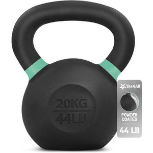 Yes4All Powder Coated Kettlebell, Cast Iron Core Kettlebells with Non-Slip Handle & Flat Bottom for Conditioning, Heavy Duty for Strength Training, 9lb to 71lb - Single & Pair (H - Green - 20 KG / 44 LB)