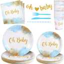 176PCS Baby Shower Plates Boy Baby Shower Decorations Dusty Blue Party Supplies,Oh Baby Boy Shower Plates and Napkins Banner Forks,Baby Boy Decor Tableware 25 Guests