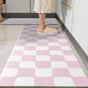 Pink Retro Curvy Checkered Grid Checkerboard Kitchen Rug Sets [2 PCs], Anti-Fatigue, Waterproof Non-Slip Kitchen Mats Heavy Duty Comfort Foam Rug for Floor, Home, Laundry,17"x29"+17"x47"