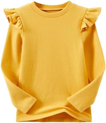 Niyage Girls Cotton Long Sleeve T-Shirt Toddler Comfort Soft Thick Basic Crewneck Tee Tops with Ruffles Trim , 130