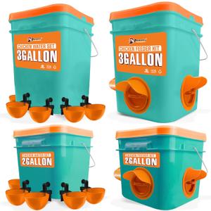 Automatic Chicken Feeder and Waterer Set(4 Buckets/2-3 gallons), Chicken Bucket Feeder Ports & Cup Waterer No Waste, Rain Proof Poultry Feeder, Avoid Small Animals, Suitable for Chicken, Duck, Turkey
