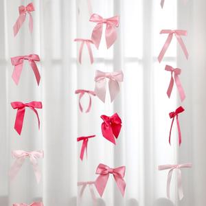 TaoBary Bows Garland 6.6 ft Satin Ribbon Bow Party Decor Bow Backdrop Christmas Bowknot Hanging Ornament for Birthday Wedding Bridal Coquette Baby Shower Decorations(Bright Pink,Mix Size)