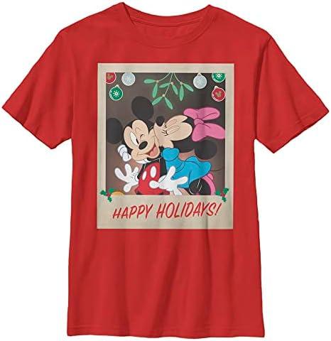 Disney Characters Holiday Polaroid Boy's Solid Crew Tee, Medium