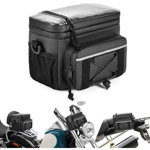 HODRANT Waterproof Motorcycle Handlebar Bag, Dirtbike Handlebar Bag for Cruiser Softail Dyna Sportsters, Bicycle Tool Storage Pouch with PVC Clear Window & USB Charge Hole, Bag Only