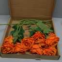 Serwalin 10pcs 4'' Big Orange Artificial Roses, Large Flower Head Silk Rose Velvet Real Touch, Fake Roses Long Stems Realistic Bouquet for Wedding, Table Centerpiece Home Decor