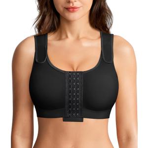 Post Surgery Compression Bras for Women Front Closure Bra with Adjustable Straps (Medium, Black)