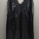 WDIRARA Women's Plus Size Satin Nightgown Double V Neck Lace Backless Long Lingerie Nightdress, XXL