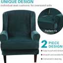 MIFXIN Wingback Chair Slipcover 2-Piece Velvet Stretch Wing Chair Slipcovers with Cushion Cover Removable Washable Armchair Furniture Protector for Living Room Kids Pets (Deep Teal)