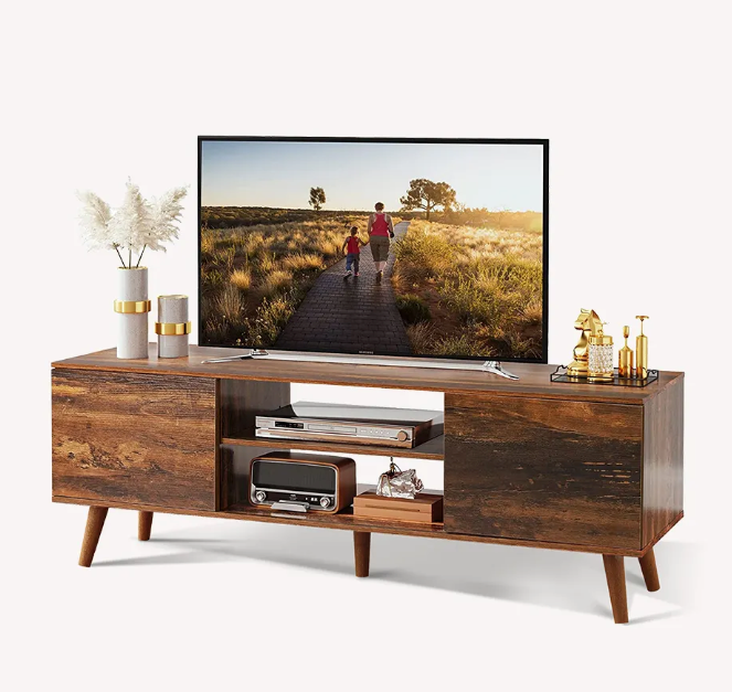 WLIVE TV Stand for 65 Inch TV, 58 inch Entertainment Center with 2 Storage Cabinets, Media Console for Living Room, Bedroom and Office, Black
