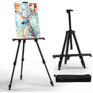 Art Easel for Painting and Display  Adjustable Floor 66 Inch Folding Aluminum Easel Stand for Sign - Table Top Canvas Stand - Portable Drawing Paint Heavy Duty for Artists Adults Holder or Teen