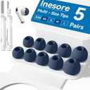 Inesore 5 Pairs Replacement Ear Tips for AirPods Pro 3 (2025) with Portable Storage Box & Cleaner Pen,Built-in dust Guard Screen Silicone Ear Tips 5 Sizes (XXS/XS/S/M/L) - Blue