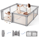 Sweeby Foldable Baby Playpen, 79x71 Playpens for Babies and Toddlers Large Play Yard with Door Baby Fence with Gate and Indoor & Outdoor Play Pen, Light Khaki
