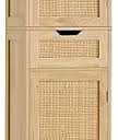 Iwell Tall Narrow Storage Cabinet with Doors, Rattan Cabinet with Adjustable Shelves, Freestanding Linen Storage for Living Room, Entryway, Kitchen, Bathroom, Natural