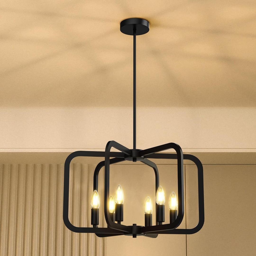 Modern Black Chandelier - 6 Light Metal Chandelier for Dining, Kitchen, Living Room, Hallway Foyer Light Fixture