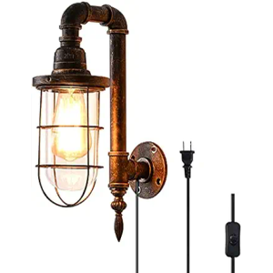 Industrial Plug in Wall Light E26 Base Edison Wire Retro Style Vintage Wall Lights with 5.9Ft Adjustable Plug in Cord Rustic Wall Sconce Fixture for Headboard Bedroom Porch - Cage