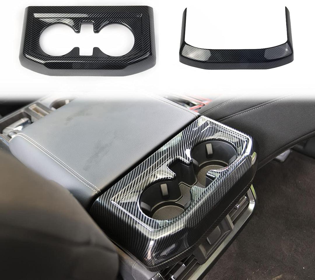 Korlot Carbon Fiber Inner Rear Cup Holder Trim Cover Panel Kit for Ford F150 2021+