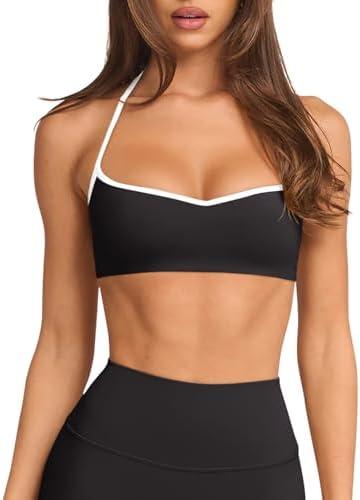 LASLULU Womens Adjustable Spaghetti Straps Sports Bra Sweetheart Neck Wireless Padded Workout Yoga Crop Tops, Size M