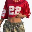 WDIRARA Women's Jersey Shirts Number Graphic Short Sleeve V Neck Tee Loose Crop Top XL