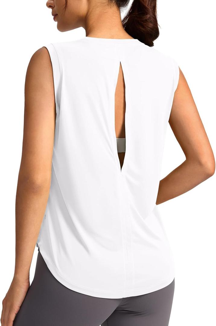 Soothfeel Womens Workout Tops for Women Sleeveless Tennis Yoga Shirts Lightweight Loose Athletic Running Tank Tops (X-Large, White)
