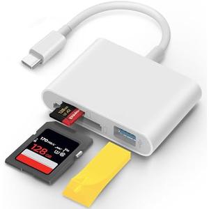 MujuDoler USB C SD Card Reader for iPhone 15 16 iPad Mac 3 in 1 USB-C Memory Trail Camera Card Adapter with Dual Slots & USB Port for Mac MacBook Pro/Air/Mini Android Laptop More USBC Typec Devices