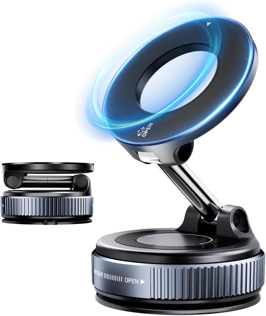 Nano Gel Suction Cup Car Mount, Magnetic Phone Holder for Your Car/Gym/Shower, 360 Rotating Foldable Car Phone Mount Compatible with iPhone 17 16 Pro Max 15 14 Plus & Android for Magsafe (Black)