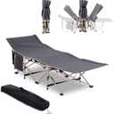 Portable Folding Camping Cot for Adults with Carry Bag & Side Pocket - Elevated Military Style Sleeping Bed for Outdoor Adventures, Travel, Camping, & Vacations - Supports up to 330 lbs (Grey)
