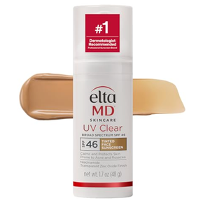 EltaMD UV Clear Tinted Sunscreen for Face, SPF 46 with Zinc Oxide, OilFree, Dermatologist Recommended, For AcneProne Sensitive Skin, 1.7 oz
