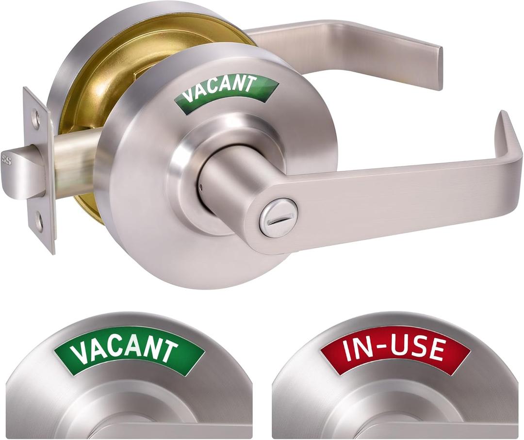 Brushed Nickel Commercial Door Handle, ANSi Grade2, Vacant Occupied Bathroom Door Handle Lock, Commercial Privacy Lever Door Handles with Occupancy Indicator