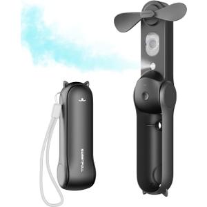 SWEETFULL Misting Handheld Personal Fan, Rechargeable Mini Spray Water Mist, Portable for Kids Women, Travel, Outdoors, Hiking, Camping, Home Office (Black)