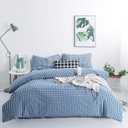 SUSYBAO Royal Blue Gingham Duvet Cover Queen 100% Washed Cotton 3 Pieces Set 1 Blue Plaid Duvet Cover with Zipper Ties 2 Pillowcases Soft Blue Grid Farmhouse Bedding Set