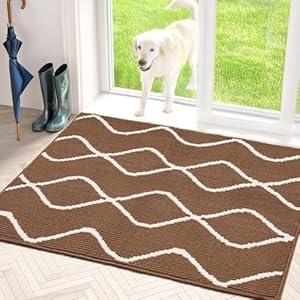 Mud Mats for Dogs Large, Dirt Trapper Mud Mats for Dogs Indoor Entrance for Food and Water Non-Slip Dog Bed Machine Washable Door Mat Indoor for Muddy Paws 32"x48" Grey (Grey Wave Pattern)