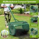 Seeutek Compost Spreader, 24" Upgraded Peat Moss Spreader with 3 Heights, Top Soil Spreader W/Upgraded Side Latches Support Rod Powder Coated Metal Mesh Spreader for Lawn, 2 Way Uses-Push or Tow