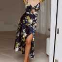 Fashionme Women Spaghetti Strap Midi Satin Dresses Tie Front Backless Slit Cutout Dress Semi-Formal/Casual Flowy Lightweight, Navy Blue, Small