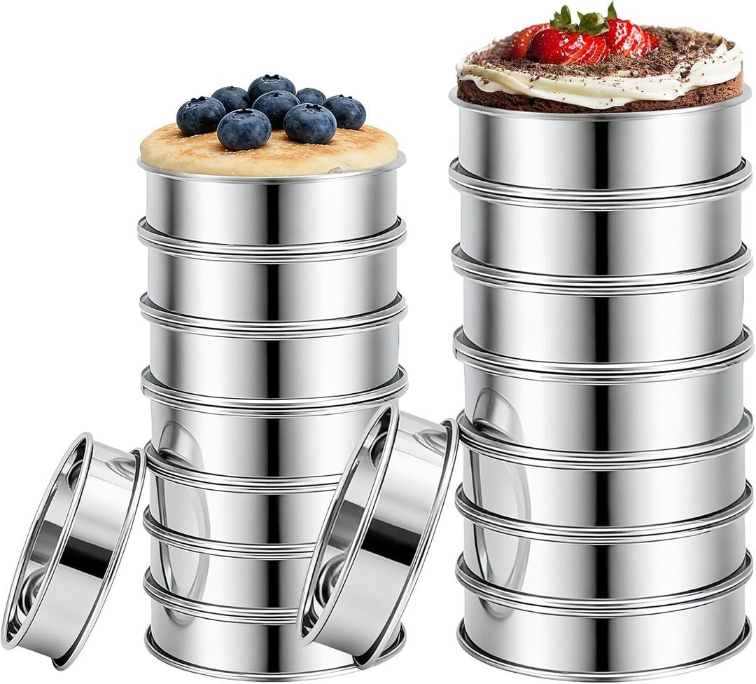 16Pcs Crumpet Rings Set, 4 & 3.15 Inch Nonstick English Muffin Rings, Stainless Steel Double Rolled Tart Ring, Round Metal Pastry Ring Molds for Baking Cake Dessert Food Making Tool