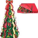 6ft Pop up Christmas Tree - Fully Decorated Pre-Lit Pull Up Tree Includes Storage Bag, Ornaments, Ribbon, Pinecones, Stand, and Warm UL Lights