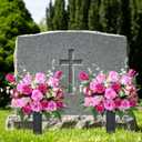 MARTINE MALL 2 Sets Artificial Cemetery Flowers for Grave, Realistic Grave Flowers for Cemetery UV Resistant Memorial Day Flowers Silk Rose Flower with Vase for Cemetery Decorations (Mixed Color)