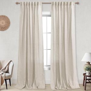 KOUFALL Light Filtering Curtains 86 Inch Long for Living Room, Cortinas para Sala, Thick Linen Sheer Boho Farmhouse Curtain Set of 2 Panels, Cream Beige (Natural)