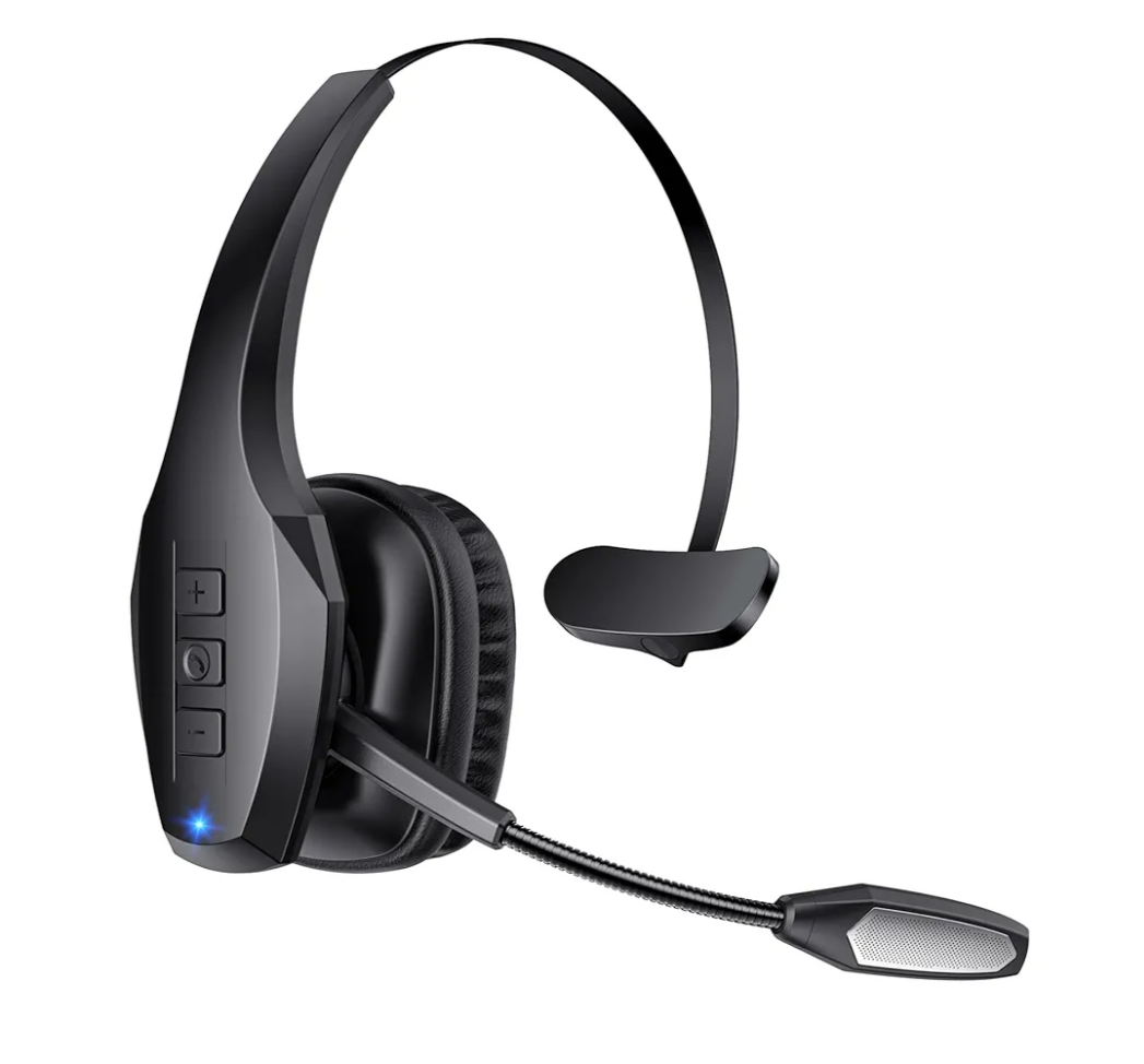 Trucker Bluetooth Headset, Wireless Headset with Mic, Bluetooth Headsets with Dual Noise Cancelling Microphone & Mute Button, 55Hrs Working Time PC Headsets for Cell Phones, Computer, Truck Driver