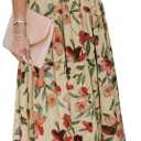 BLENCOT Womens Casual Boho Floral Printed V Neck Short Sleeve Long Evening Dress Ruched Cocktail Party Maxi Wedding Dress (Apricot)