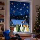 Whaline 9 Sheets Christmas Window Clings Window Decals White Green Gold Xmas Tree Snowflake Reusable Anti-Collision Windows Decor for Winter Home Glass Mirror Decor